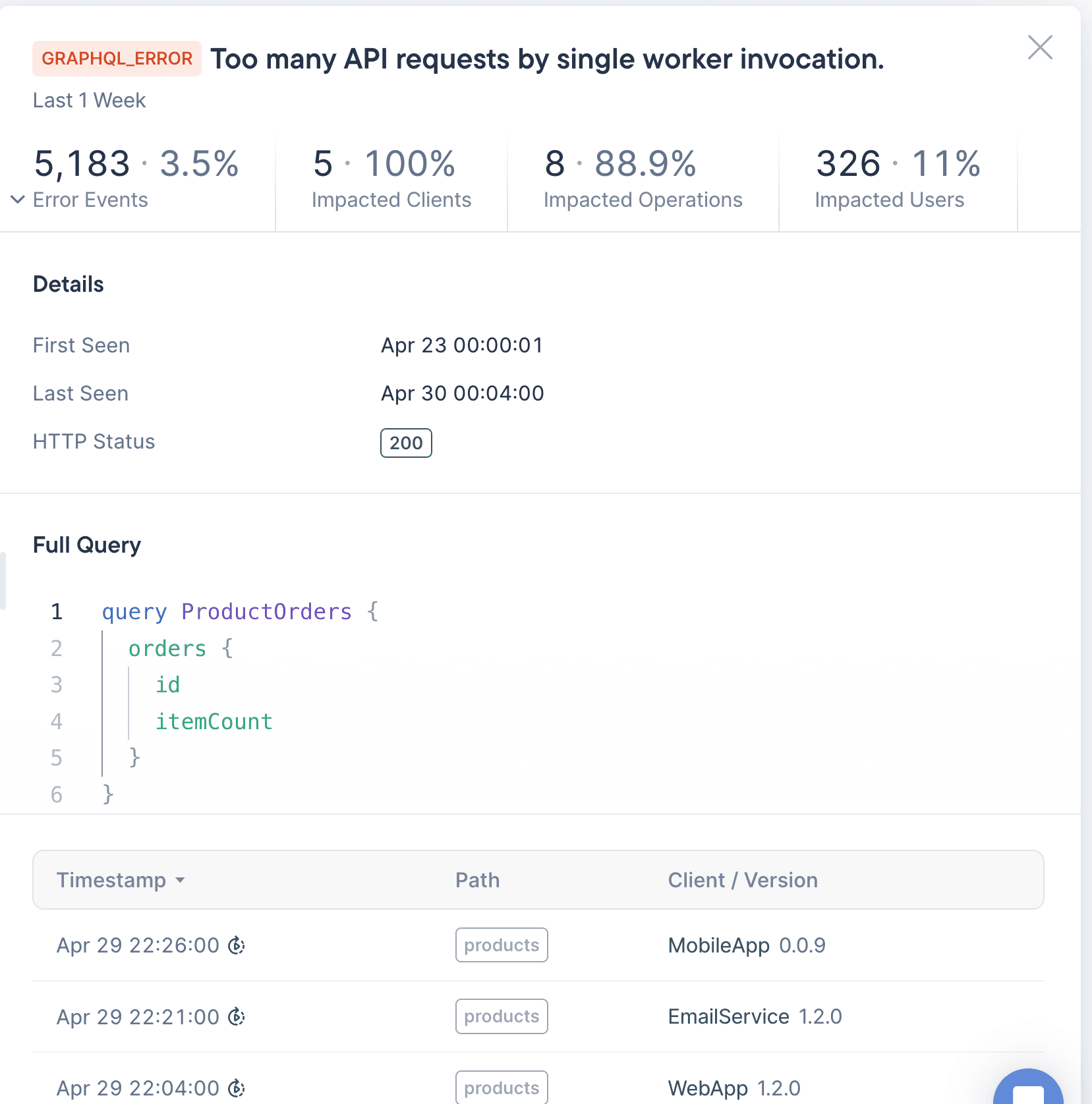 Error Detail page in the Stellate dashboard