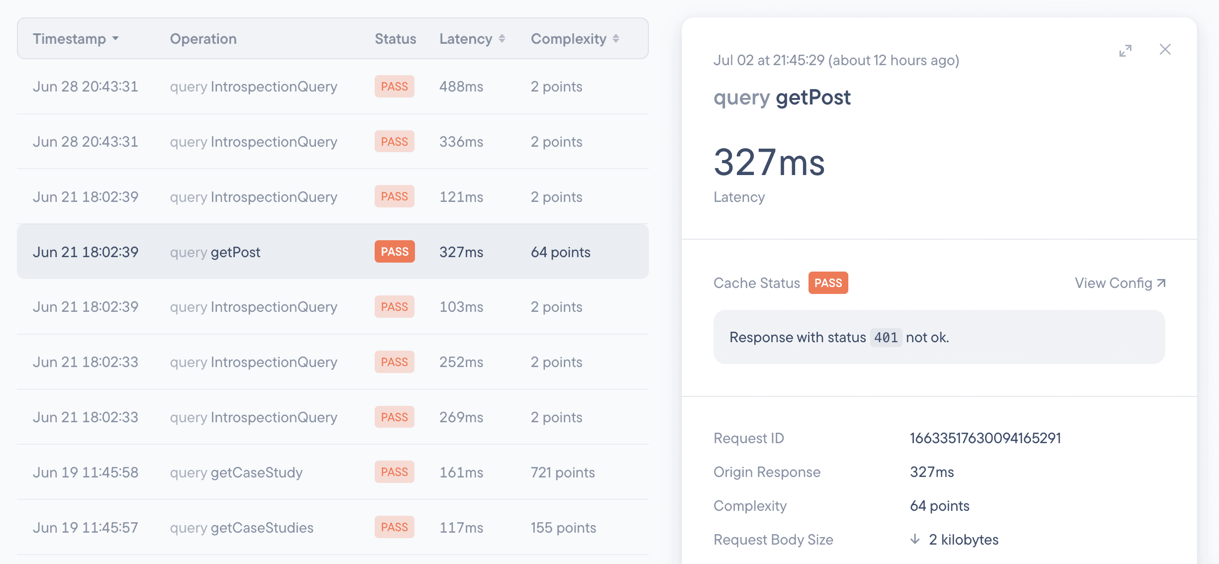 An image presenting request with cache status of "pass" due to GraphQL errors