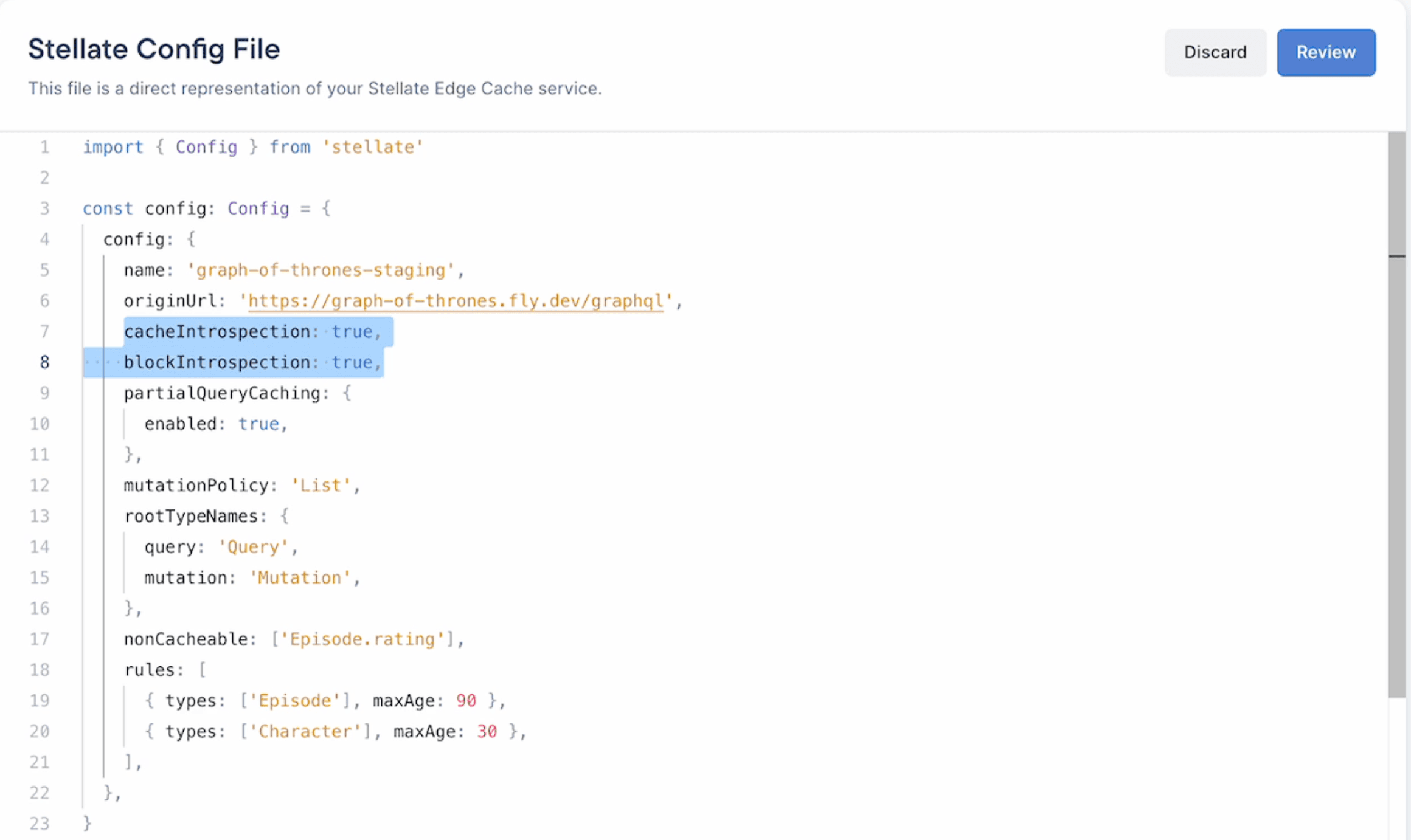 Adding Blocking Introspection in the Stellate Config