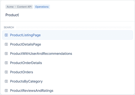 CMD+K Switcher showing Product in the Stellate Dashboard