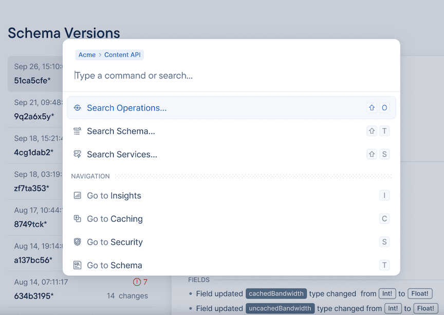 CMD+K Switcher in the Stellate Dashboard